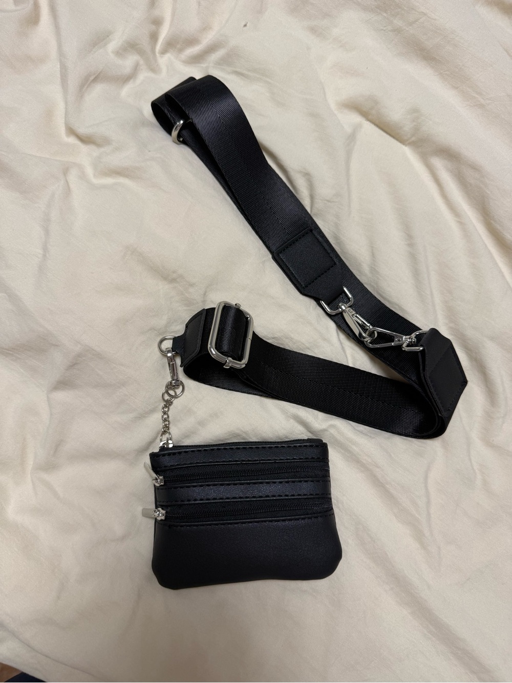 Black Crossbody Strap with Coin Pouch